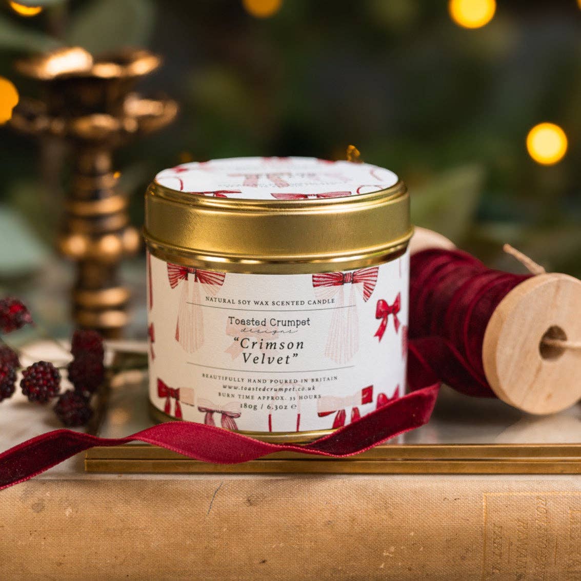 Crimson Velvet Candle in a Matt Gold Tin