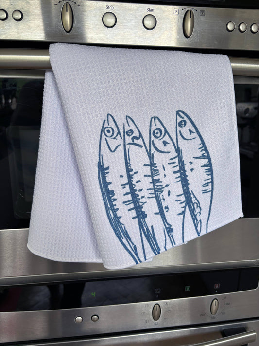 Sardines, waffle tea towel