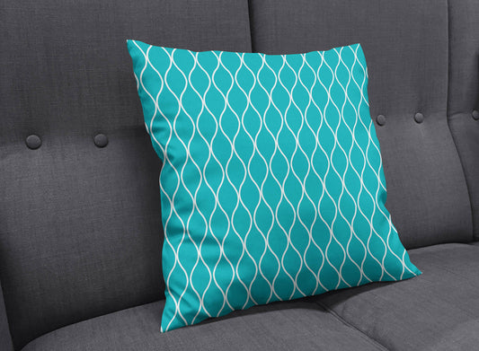 Turquoise Cushion with a White Geometric Design, Throw Pillow