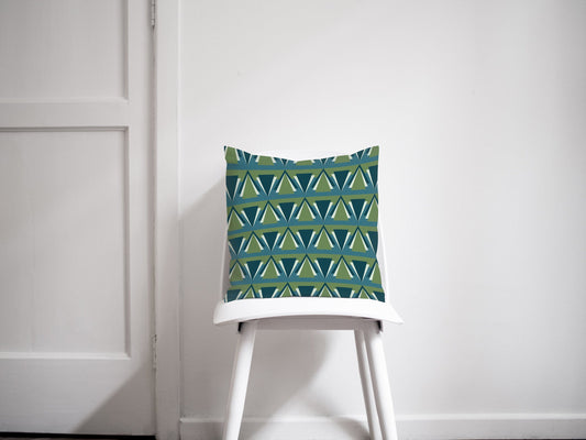 Green and Blue Art Deco Design Cushion, Throw Pillow