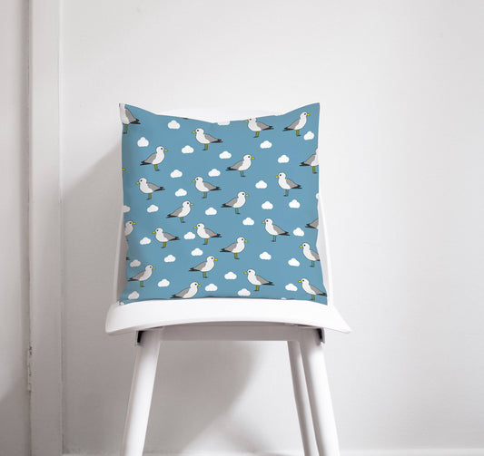 Blue Cushion with a Seagull Design, Throw Pillow