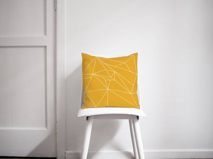 Yellow Cushion with a White Lines Geometric Design, Throw Pillow