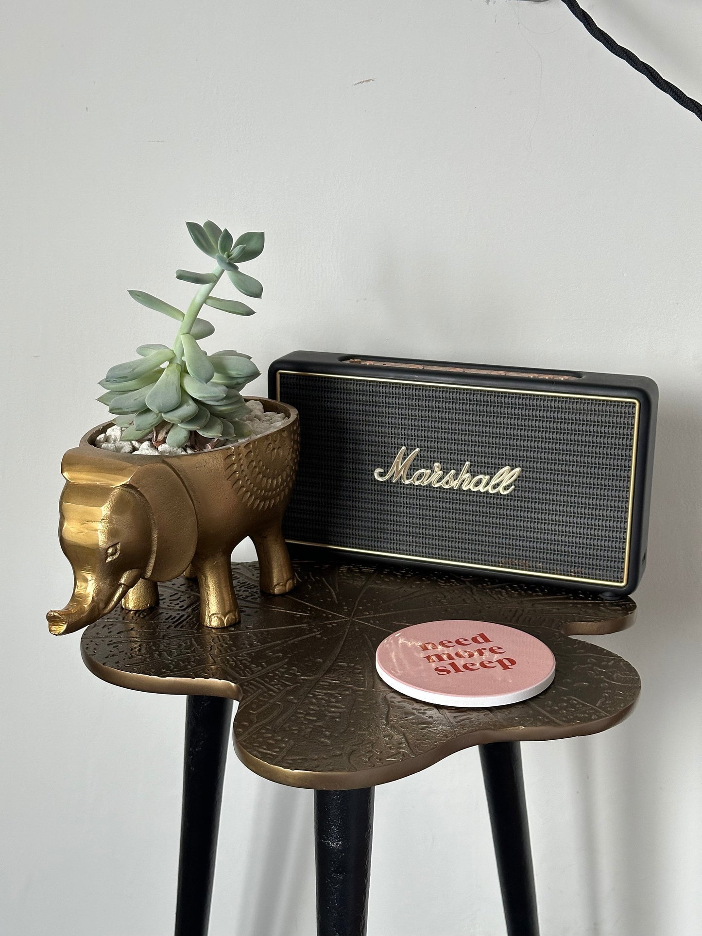 Bronze Brass Leaf Bedside Coffee Side Table