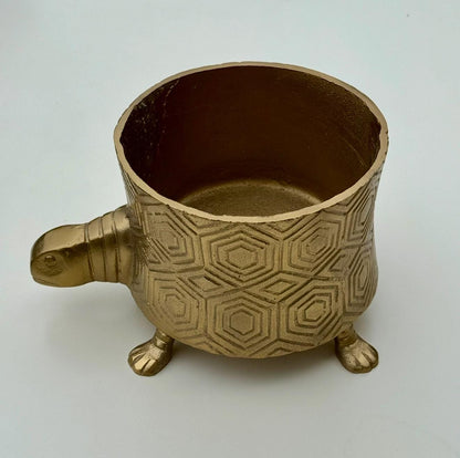 Turtoise Solid Cast Brass Metal Planter Pot