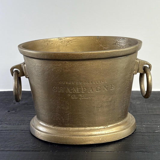 Antique Brass Great Gatsby ~ Solid Cast Engraved Champagne Ice Bucket