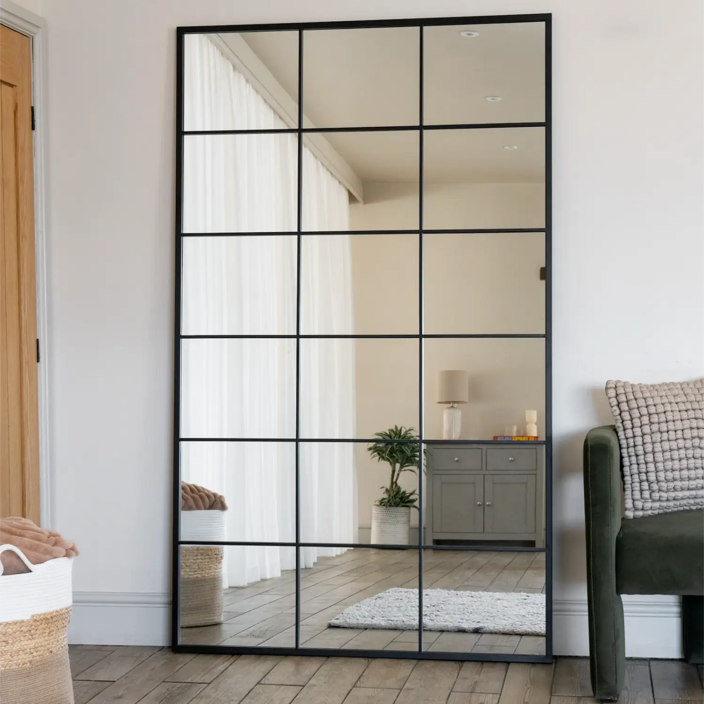 Kyō - Full Length Black Metal Rectangle Lattice Grid Mirror - 180cm x 105cm