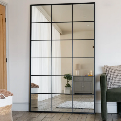 Kyō - Full Length Black Metal Rectangle Lattice Grid Mirror - 180cm x 105cm