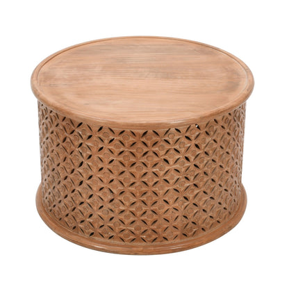 Carved Mango Wood Round Coffee Table