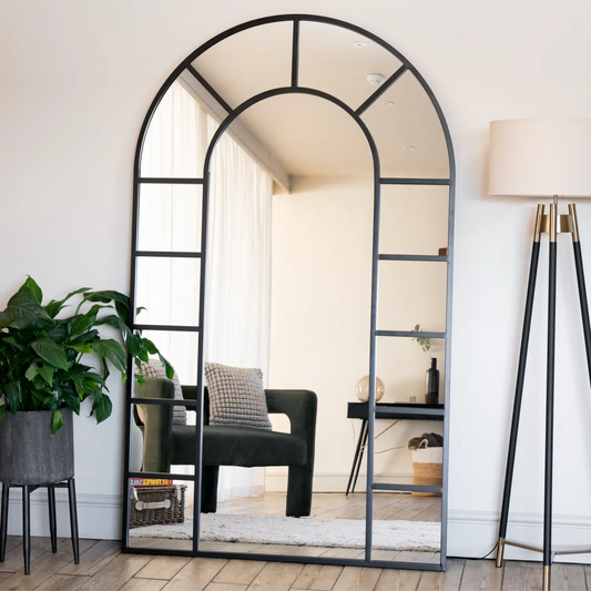 Mio- Full Length Black Metal Arched Window Mirror - 200cm x 120cm
