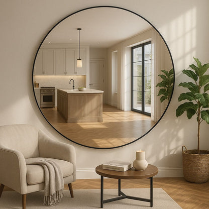 Rei - XXL Round Black Metal Circle Mirror - 180cm x 180cm