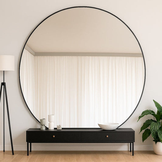Rei - XXL Round Black Metal Circle Mirror - 180cm x 180cm