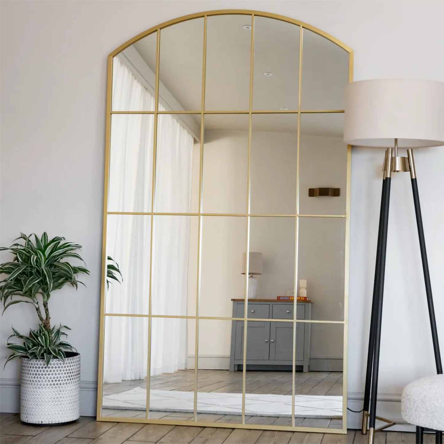 Tomi - Full Length Gold Metal Arched Lattice Window Mirror - 200cm x 120cm