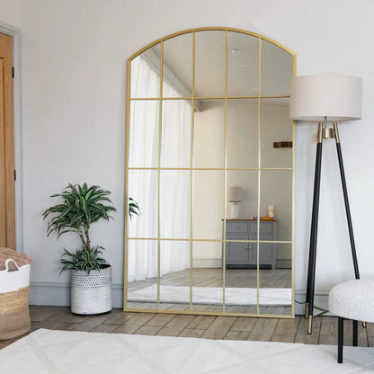 Tomi - Full Length Gold Metal Arched Lattice Window Mirror - 200cm x 120cm