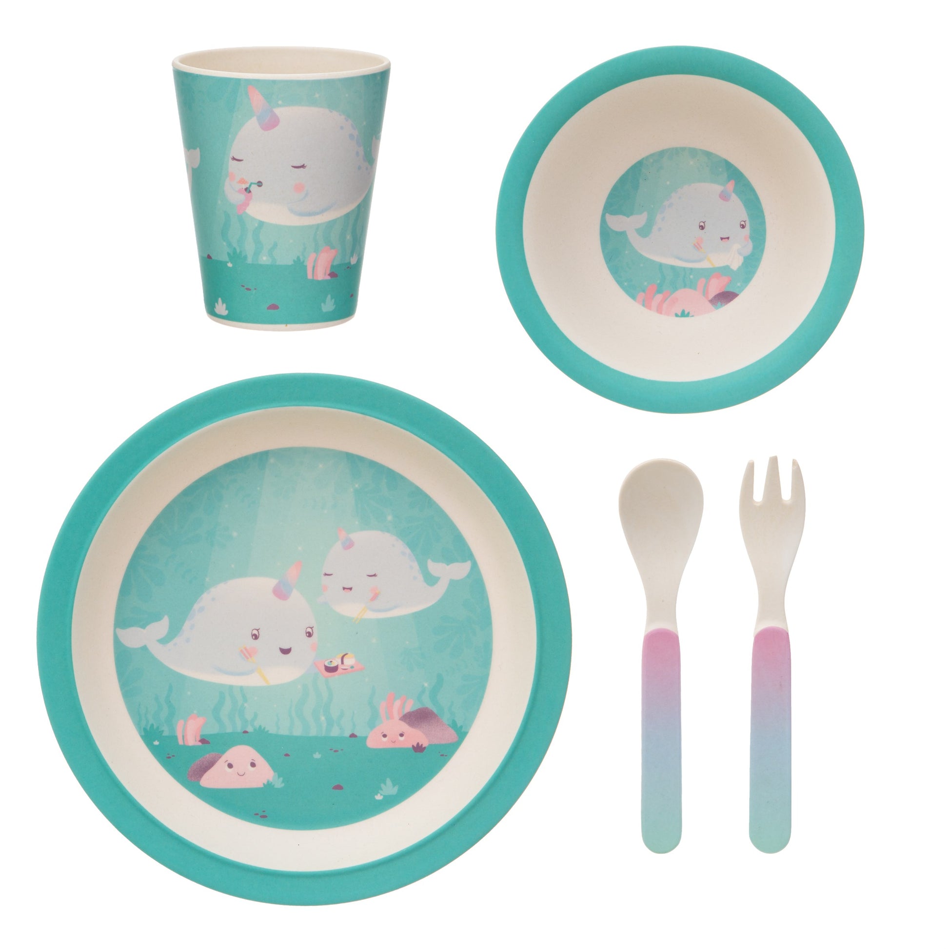 Sass and Belle Alma Narwhal Bamboo Tableware Set at Home and Bay