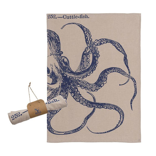 Blue octopus print design kitchen towel by Batela