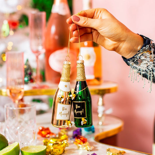 Sass & Belle Bee Merry Gold Champagne Shaped Bauble