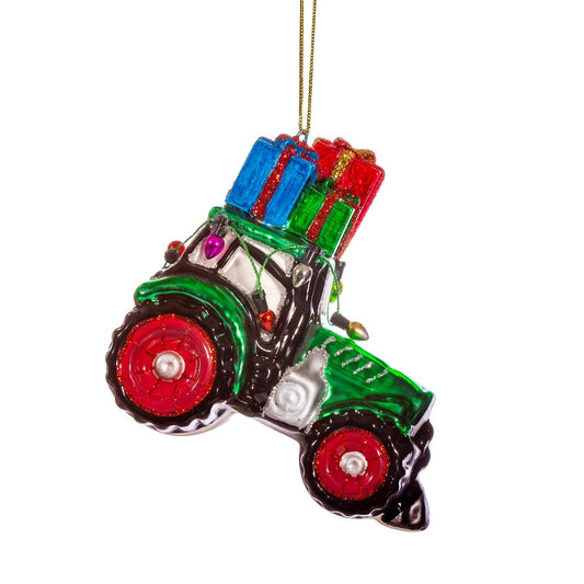 Green Tractor With Gifts Shaped Bauble by Sass & Belle