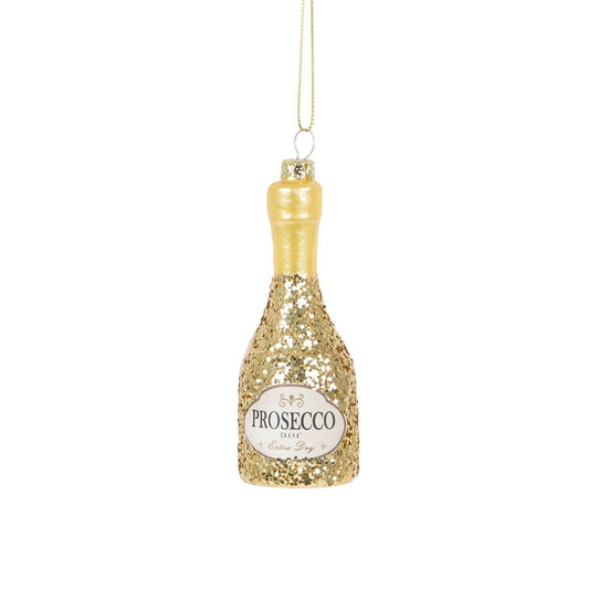 Glitter Prosecco Bottle Shaped Gold Bauble by Sass & Belle