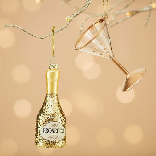 Sass & Belle Glitter Prosecco Bottle Shaped Gold Bauble