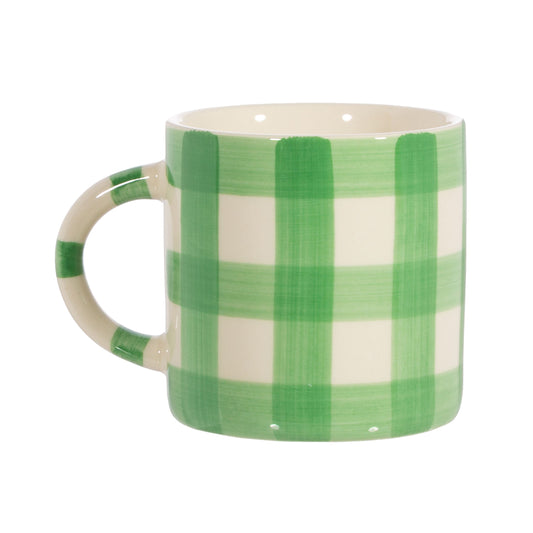 Gingham Check Mug Green by Sass and Belle