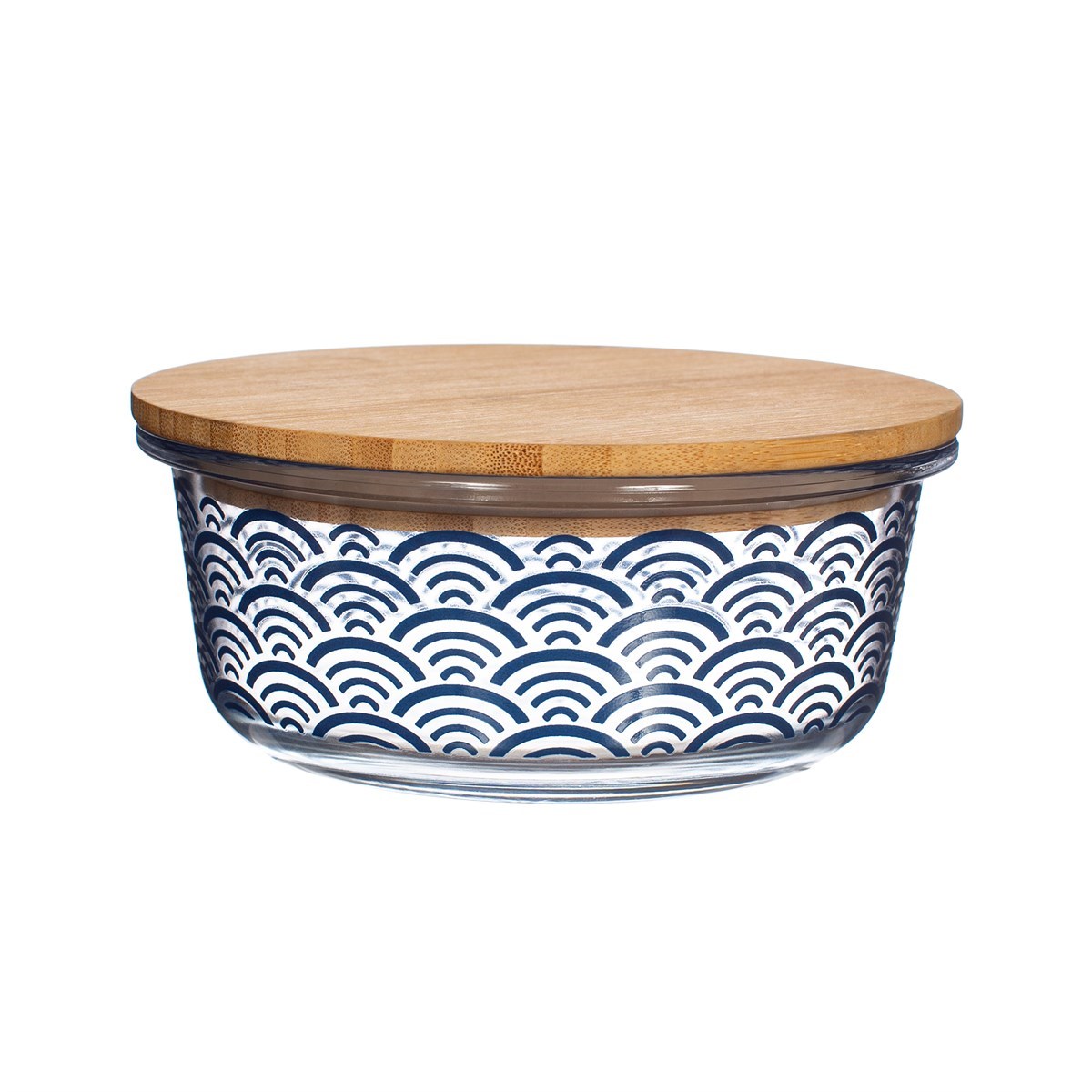 Sass and Belle Blue Wave Glass Container With Bamboo Lid